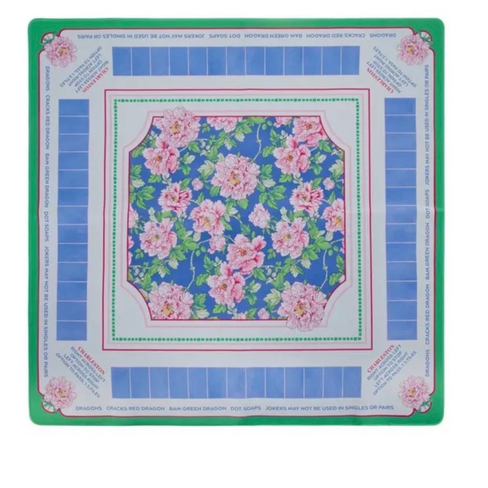 Hobby Lobby Mahjong Mat Floral Peony Design Blue Pink Green 31.5" x 31.5" Square